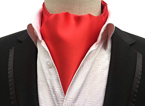 Elfeves Men's Solid Color Cherry Red Self Cravat Tie Formal Ascot for Boyfriend Husband