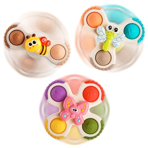lerrbo 3 Stück Sensibles Baby-Badezeug für Kleinkinder im Alter von 12–18 Monate alte Kinder,Saugnapf-Spinner-Popp-Spielzeug für Jungen und Mädchen im Alter von 1 Jahr