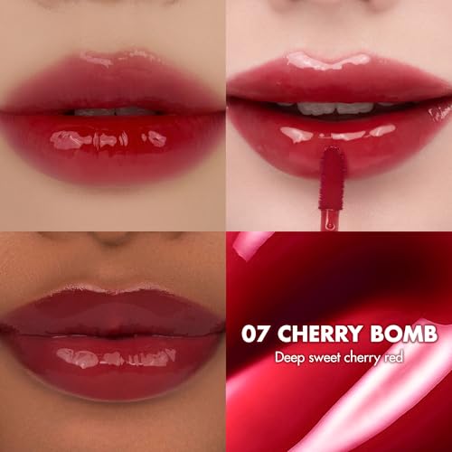 Image of rom&nd THE JUICY LASTING TINT 07 Cherry Bomb | K-Beauty Cherry Red Lip Tint Gloss | High Shine, Plumping, Non-Sticky, All-Day Wear for Fuller Lips