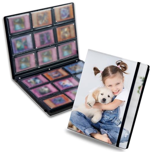 Design Your Own Trading Card Binder, Custom 360 Pockets with 10 Pages, Personalized Photo Phone PU Card Book Organizer with Elastic Strap for TCG Sports Cards Collection Protection
