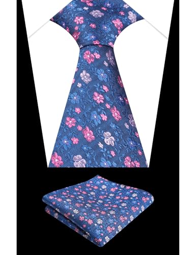 Image of Alizeal Mens 3.15inches Exquisite Floral Tie with Small Flower Printed Pocket Square