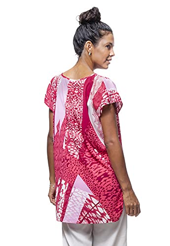 Blusa Túnica Saída de Praia Decote V Estampada Cor:Vermelho;Tamanho:G