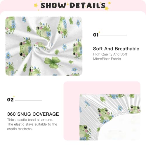Image of Frog Flowers White Fitted Crib Sheet for Boys Girls Baby Bed Sheets for Toddler Bed Mattress,39 x 27 in