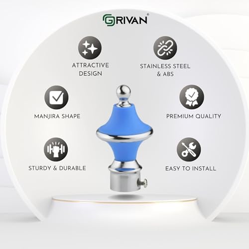 Image of GRIVAN Stainless Steel & ABS Curtain Bracket Parda Holder with Support 1 Inch Rod Pocket Finials Designer Door and Window Rod Support Fittings, Curtain Rod Holder (Pair of 2, Sky Blue)
