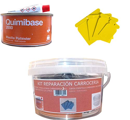 KIT REPARACION CARROCERIA (MASILLA PARA CARROCERÍA 2 KG + JUEGO ESPATULA CARROCERO PLASTICO + CUBO PLASTICO 2,5 LITROS) QUIMI+PLAST