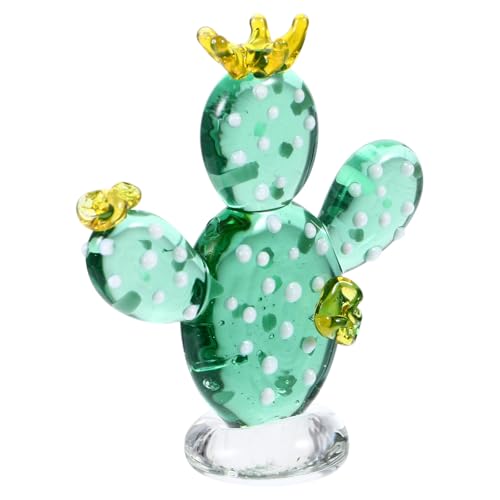 FOMIYES Glass Cactus Figurine with Yellow Flowers Handmade Green Glass Sculpture Decoration for Home and Office Desktop Ornament for Living Room