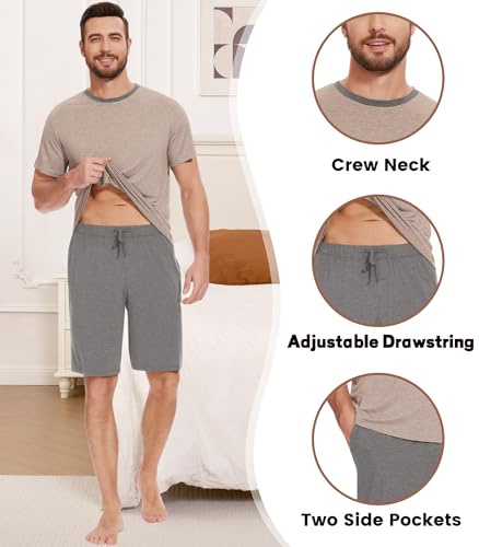 Image of NACHILA Men's Pajama Set, Cooling Bamboo Viscose Short Sleeve Top & Shorts