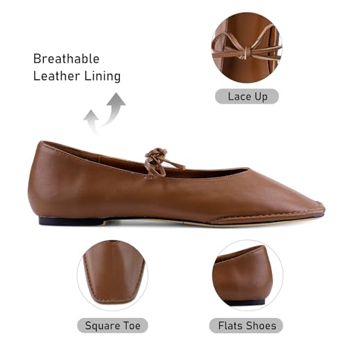 Image of VBDB Black Ballet Flats for Women Square Toe Lace up Wide Width Mary Jane Flats Casual Slip on Ballerina Shoes