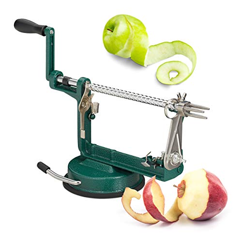 Produktfoto von Relaxdays Apfelschälmaschine, Apfel schneiden, schälen, entkernen, 3 in 1, mit Kurbel, HxBxT 13,5 x 30,5 x 10,5 cm,&hellip;