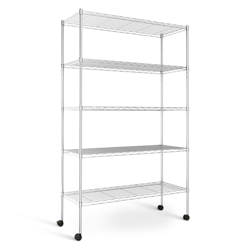 Image of Simple Deluxe Heavy Duty 5-Tier Storage Shelving Unit, 35.83 inch W x 13.98 inch D x 61.02 inch H, 1250 Lbs Loading Capacity, Chrome