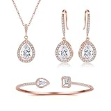 Glintara Bridal Wedding Jewellery Sets, Teardrop Jewelry Set for Wedding, Necklace with Teardrop Pendant Hook Dangle Earrings Open Adjustable Bracelet Set, Jewellery for Women Bride Bridal Bridesmaid