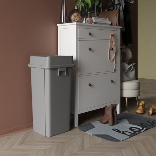 Image of 23 Gallon Gray Square Commercial Trash Garbage Can with Lid | Outdoor Office Restaurant School Kitchen