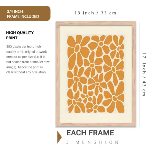 Image of kotart Aesthetic Floral Art Home Decoration | Boho Floral Paintings With Frame For Living Room Bed Room Hotel Wall Decor Digital Reprint Set of 3 (13X17 inch)