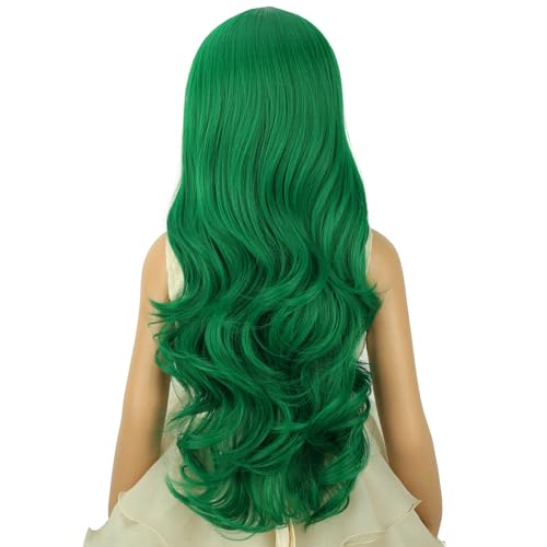 Image of Green Wig for Women Long Green Wavy Curly Wig Long Middle Part Wigs Heat Resistant Synthetic Wigs for Daily Party Cosplay Use 22 Inch