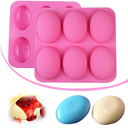 Silikon Seifenformen 6 Hohlräume Silikonform Oval Rechteckig Seifenform Kuchenform für Craft Seife Schimmel, Kuchen DIY Form, Biscuit Schokolade Schimmel, Ice Cube Tablett 2 Stück (Rosa)