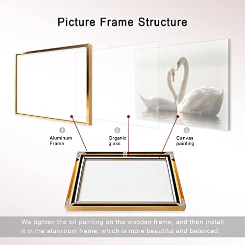 Canvas Wall Art A Pair Romantic White Swans Framed Wall Art Prints Painting Animal Pictures For Living Room Bedroom Home Office Kitchen Wall Decor Artwork Abstract Paintings With Aluminum Gold Frame For Home Modern Decoration 12X18Inch #TOP2