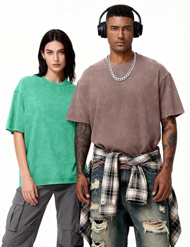 Image of Eiscntd Mens Oversized T-Shirts Heavyweight Cotton Vintage Unisex Baggy Tee