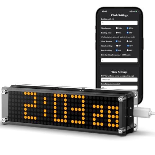 WiFi LED Matrix Digital Clock with Seconds Display,Smart Desk Clock, WiFi Sync & Atomic Timekeeping | Customizable Display Modes for Home & Office | Modern Design, NTP Synchronized