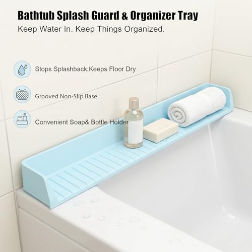 Yuragim Badewannen-Spritzschutz,Silikon Saugnäpfe Wasserspritzschutz,Badewannenspielzeug Aufbewahrung,Badezimmer Organizer für Baby Badespielzeug,Verhindert Wasserspritzer Im Badezimmer,Spritzschutz