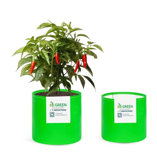Image of HDPE Grow Bags for Plants 6X6 Inch (Pack of 2) | 260 GSM Heavy Duty UV-Protected Round Green Colour Plant Bags for Terrace and Vegetable Gardening | Strong & Reusable|