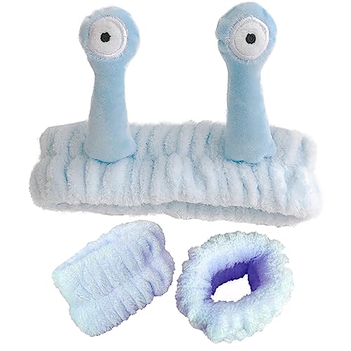 BDSHUNBF 3PCS Hair Bands, Face Wash Headband, Snail Cartoon Cute Makeup Headbands, Spa Hair Bands
