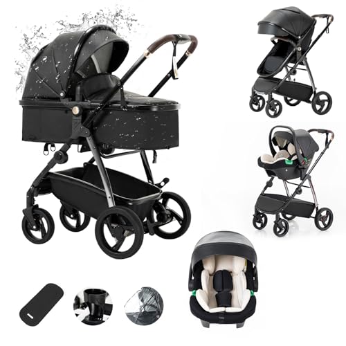 Zkiprm Carrito bebé 3 en 1, Sistema de viaje con Silla de Paseo & Silla de Coche, con Revestimiento de lluvia, Chasis de aluminio, Cochecito de ciudad plegable con una sola mano para niños de 0 a 4