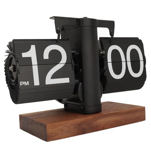 PSFDEWT Reloj de Flip Relo Relo con un número Tabla de automático de la página Vintage con batería con Base de Madera Estable para la decoración de la Escuela de la Oficina en casa