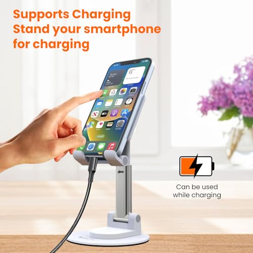 Image of Elfora 360 Rotating Mobile Phone Stand | Foldable, Height & Angle Adjustable Phone Holder for Desk | Portable & Stable Design | Compatible with iPhone, Samsung, Vivo, Oneplus & All Smartphones(White)