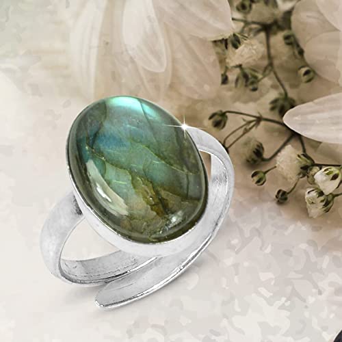 Image of Women Natural Certified Labradorite Adjustable Ring - Gemstone Crystal Stone