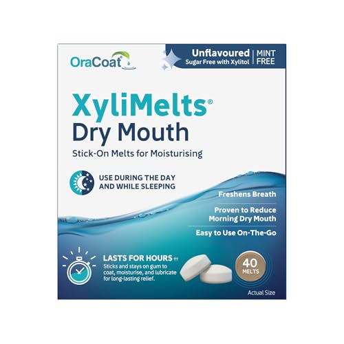 XyliMelts Dry Mouth Relief Tablets – Unflavoured Oral Adhering Discs, 40 Count – Night-Time Saliva Support – CPAP & Sleep Use option