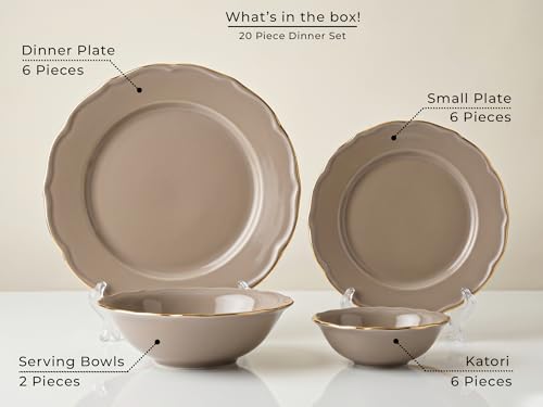 Image of Bodhi House 20-Piece Gold Rim Porcelain Dinner Set | Plates & Bowls Set | Lightweight, Chip Resistant, | Dishwasher Safe | Ideal for Home Dining & Gifting Tableware Set | Teal