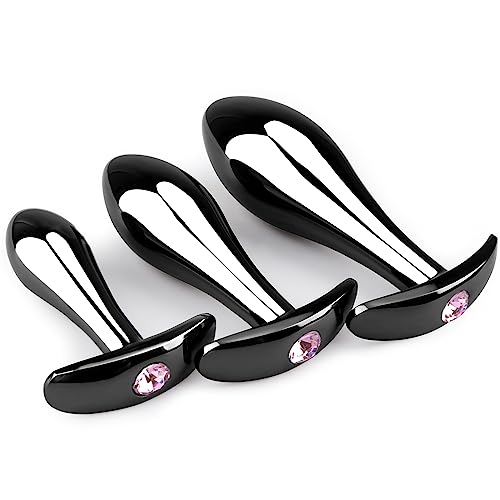 Abmotiy Anal Plug Luxury Jewelry Anal Trainer Kit Metal Butt Plug Prostate Massage Sex Toy Stimulation Adult Sex Toys for Women Men(Black)