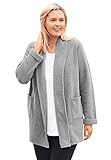 Woman Within Plus Size Microfleece Cardigan Shawl Collar Oversized Long Open Jacket - 1X, Medium Heather Grey