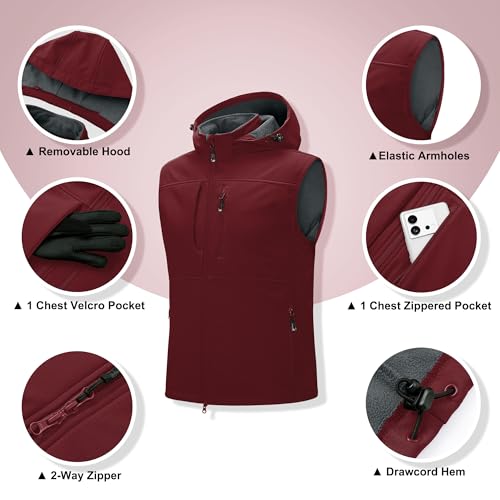 Image of 33,000ft Men's Lightweight Softshell Vest Hooded Outerwear Zip Up Fleece Lined Windproof Sleeveless Jacket for Golf Running