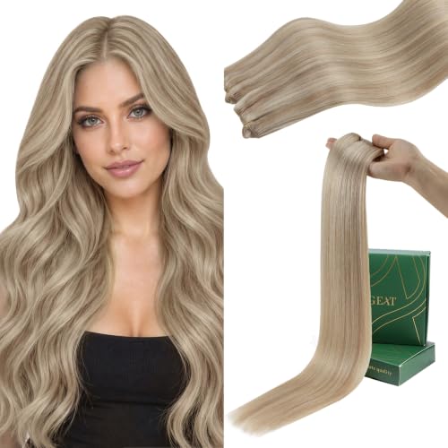 Ugeat Sew in Hair Extensions Real Human Hair Highlight 14 Inch 80g