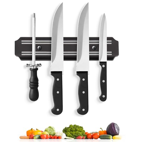 BLADO Magnetic Knife Holder for Wall 20cm (8) – Magnetic Knife Rack with Ultra Strong Magnet – Space Saving Utensil Holder for All Kitchen Accessories, Tools and Keys (Metal)