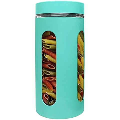 Blue Donuts 44 Oz Glass Jars with Airtight Lids - Glass Kitchen Canisters, Glass Containers for Food Storage with Lids, Airtight Food Storage Containers for Pantry, 1301 ML Clear Jars, Turquoise Cover