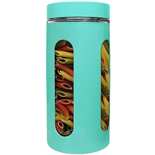 Blue Donuts 44 Oz Glass Jars with Airtight Lids - Glass Kitchen Canisters, Clear Food Storage Containers with Lids, Airtight Food Storage for Pantry, 1301 ML, Turquoise