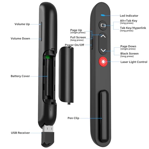 Presentation Clicker Remote Pointer Cat Toy, Wireless Presenter Remote Presenter Clicker USB Control for PowerPoint Presentations, PPT Clicker Remote with Red Light Pointer for Cats Dogs - Thumbnail 6