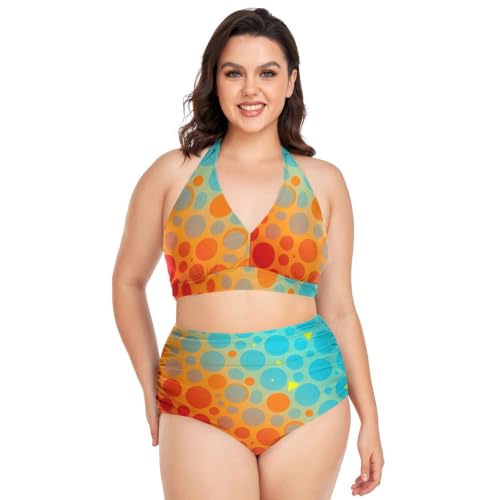 Bikini grande taille réglable dégradé rouge bleu maillot 2 pièces haute