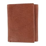 CTM Men's American Bison Leather RFID Trifold Wallet, Tan