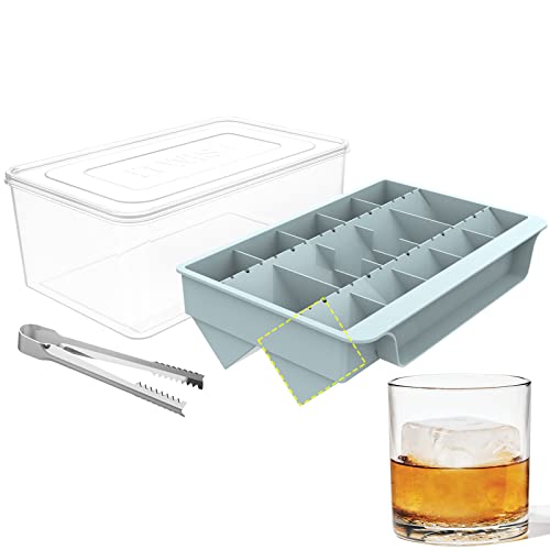 Wibimen Large Ice Cube Tray, Whiskey Ice Mold With Bin & Tong Square Ice Cube Mold, Leakproof Large Ice Cube Molds For Cocktails Whiskey Bourbon Scotch-Easy Fill & Transfer & Remove(Blue) #TOP9
