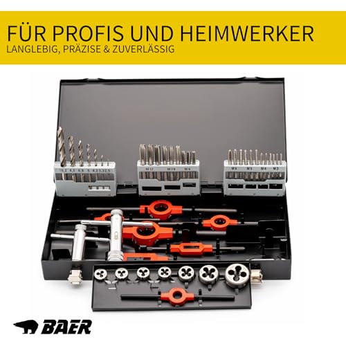 BAER Gewindeschneider Set, M3 - M12, HSS, Handgewindebohrer, Schneideisen, Gewindewerkzeuge, Gewindeschneidsatz, Gewindebohrer