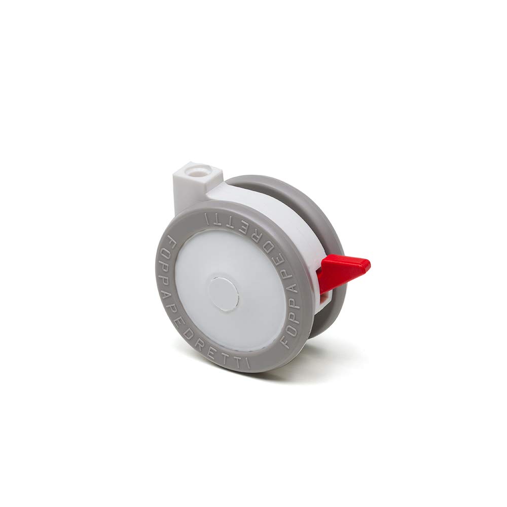 Foppapedretti 4 Ruote Nylon Gommate, Ricambio per Lettini e Bagnetti, Piroettanti e Antigraffio, 2 Ruote con Freno, Sostituzione Semplice, Rendono Agevolo lo Spostamento, Bianco