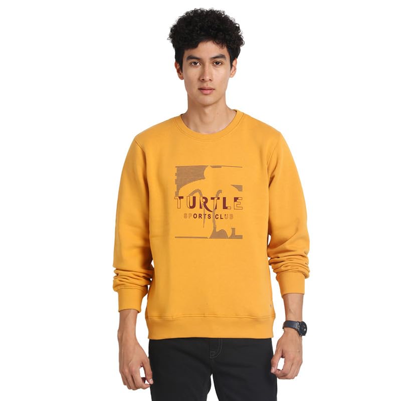 Sweat-shirt homme coton stretch moutarde manches longues regular fit taille 40