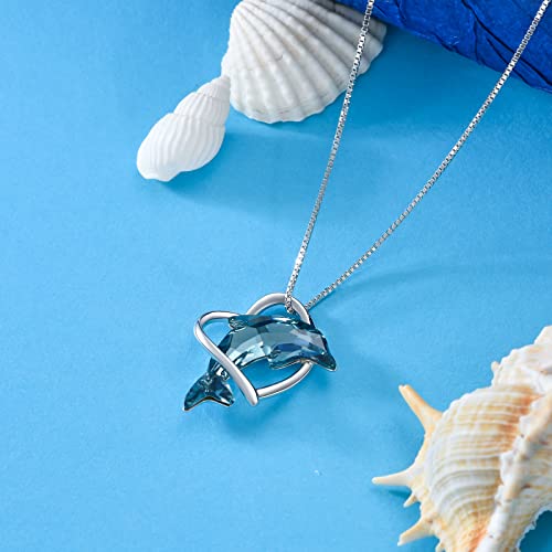 Flpruy Dolphin Gifts for Women 925 Sterling Silver Dolphin Necklace Ocean Themes Heart Necklace with Blue Crystal Dolphin Jewelry Gifts for Women Girls Mom Girlfriend Birthday - Image 6