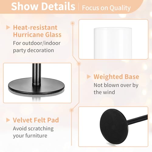 Nuptio Black Candlestick Holders For Centerpiece: 6 Pcs 23.6 & 21.7 & 19.7 In Tall Hurricane Taper Candleholder With Glass Cylinder Chimney Windproof Metal Candle Stick Holder For Fireplace Decor thumb #5