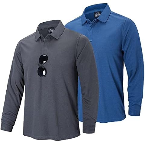 ZENGVEE 2 Pack Mens Polo Shirts Long Sleeve Golf Shirts Mens UK Breathable Wicking Tops for Men Adult Multipack Work T Shirts with Button Closure for Running Sports Rugby Outdoor(0615-Navy Grey-XL) Cover
