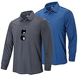 ZENGVEE 2 Piezas Polos para Hombre Camisetas de Golf de Manga Larga Transpirables Absorbentes Camiseta de Trabajo para Exteriores Correr Deportes Tenis(0615-Navy Grey-S