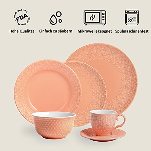 suntun Geschirrset 6 Personen, 36 teilig Porzellan Retro Orange Tafelservice Geschirr-service Kombiservice mit 6 Speiseteller, 6 Suppenteller, 6 Kuchenteller, 6 Schalen, 6 Kaffeetassen, 6 Untertassen - Image 3